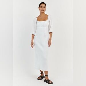 NWT DISSH Lilah White Midi Linen Dress